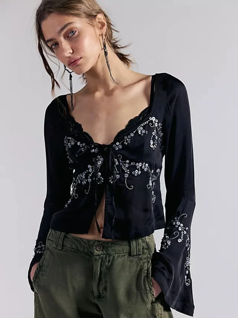 NWT FREE PEOPLE Valerie Top | Black MSRP $168 Size XS